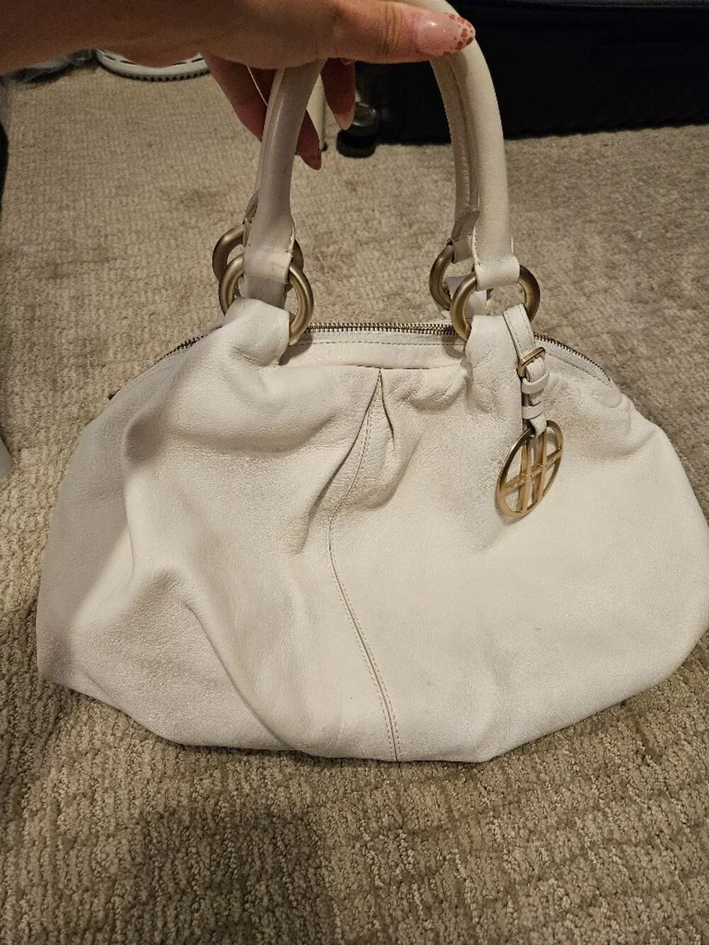 Vintage Hugo Boss Genuine Leather Slouchy Hobo Bag - Cream
